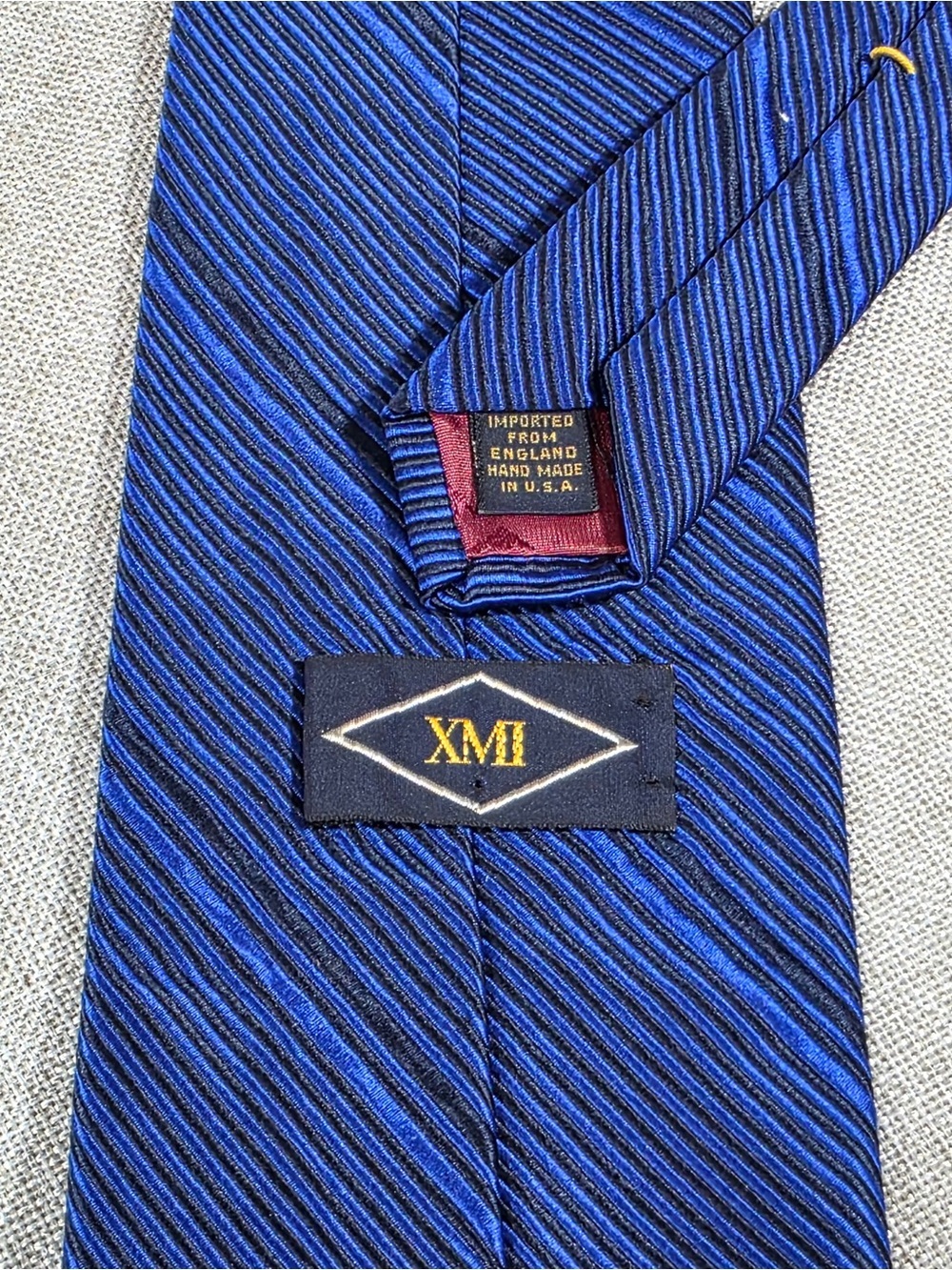 XMI Royal Blue English Silk Tie Hand Made USA Textured Wide Tie - Picture 4 of 7